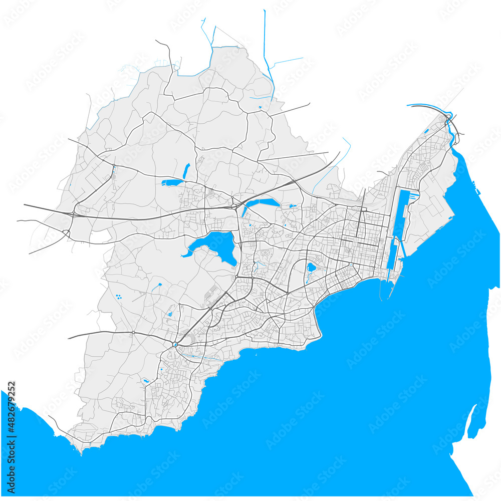 Saint-Nazaire, France Black and White high resolution vector map