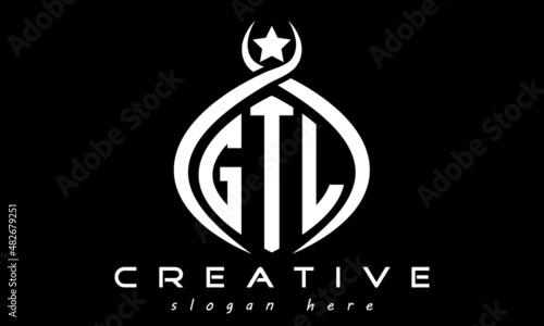 three letters GTL monogram curved oval initial logo design, geometric minimalist modern business shape creative logo, vector template	
 photo