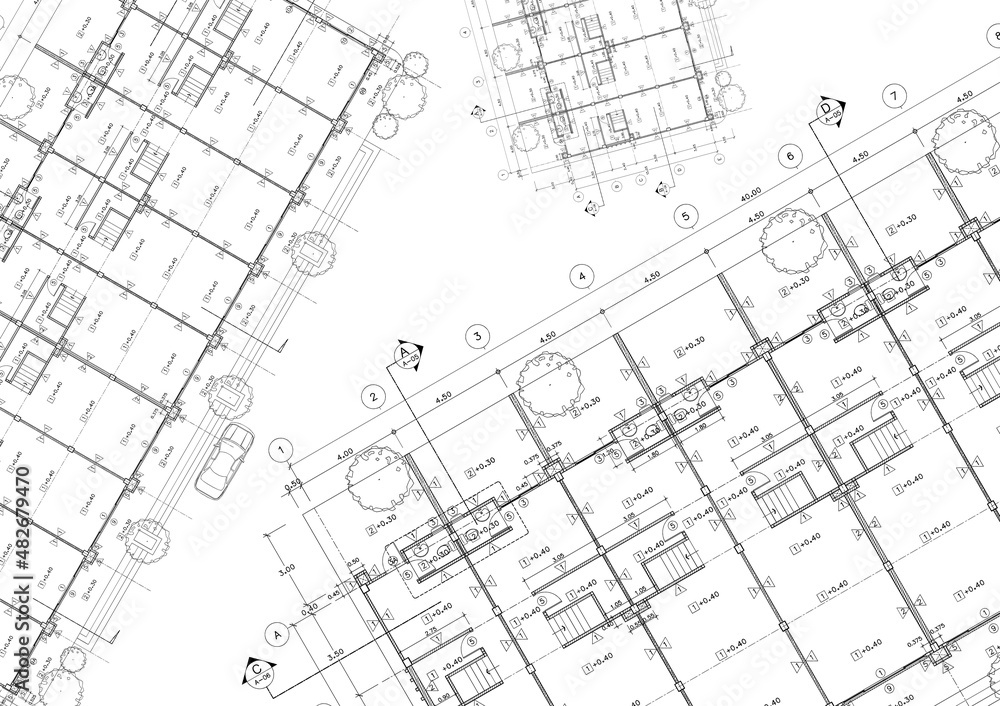 Floor plan designed building on the drawing. Floor plan designed building on the drawing.