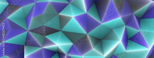 3d render, abstract purple green crystal shaped wax plastic background, macro panorama, wide panoramic polygonal wallpaper