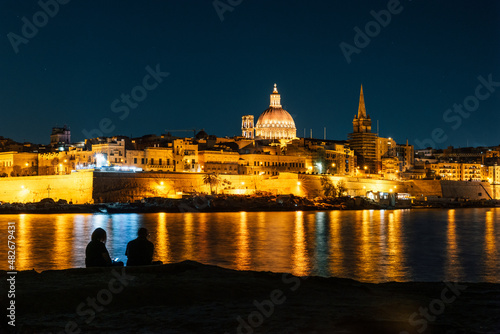 Night city skyline of Valletta, Malta 