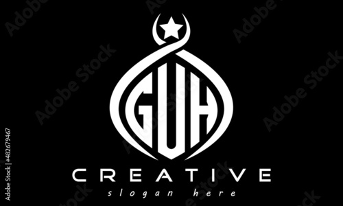 three letters GUH monogram curved oval initial logo design, geometric minimalist modern business shape creative logo, vector template	
 photo