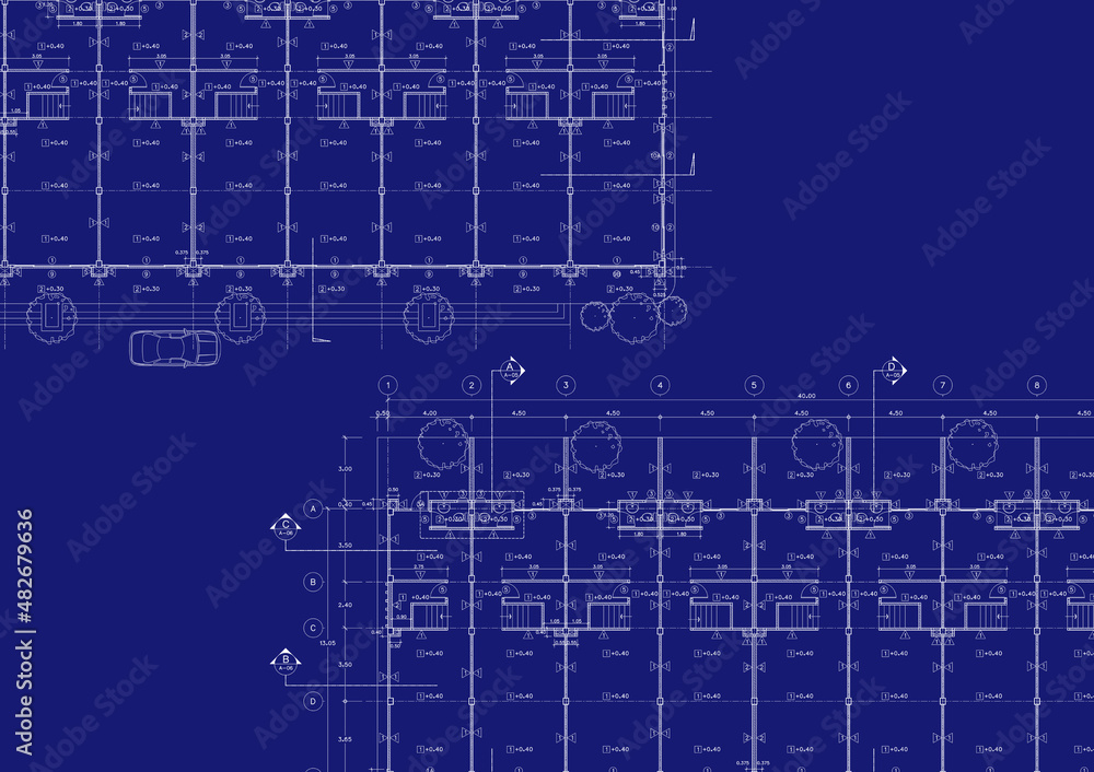 Floor plan designed building on the drawing. Floor plan designed building on the drawing.