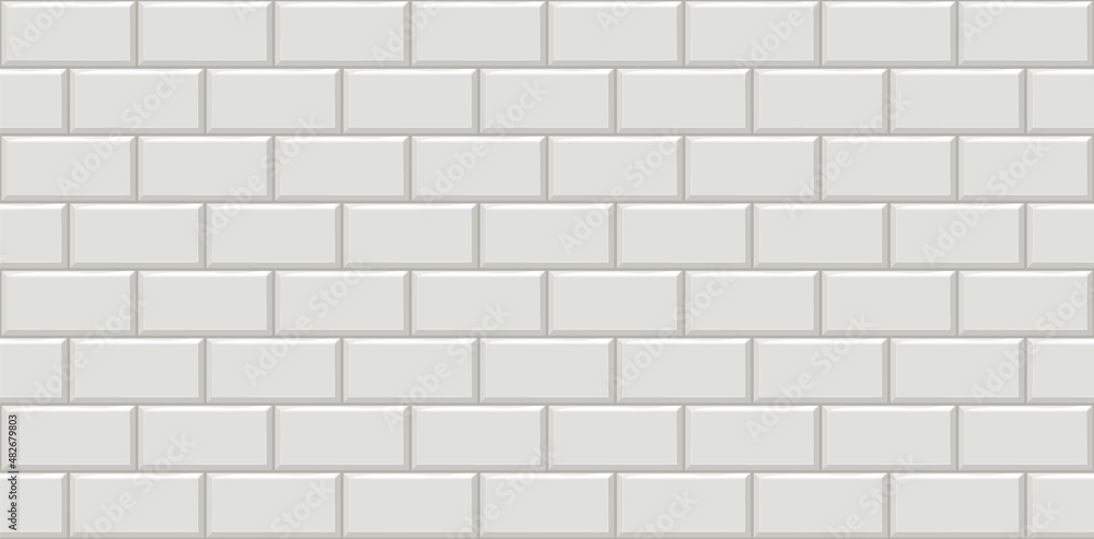 Naklejka premium Subway tiles horizontal white background Metro brick decor seamless pattern for kitchen, bathroom or outdoor architecture vector illustration Glossy building interior design tiled material