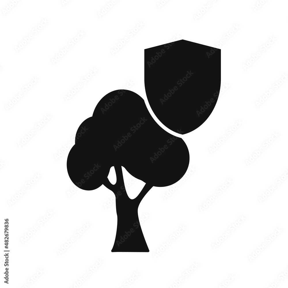 Tree icon. Forest symbol with protection sign Tree icon. Forest symbol with protection sign