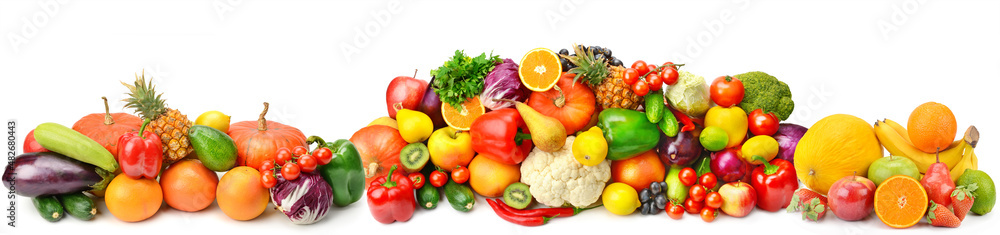 Different useful fruits and vegetables isolated on white background. Different useful fruits and vegetables isolated on white background.