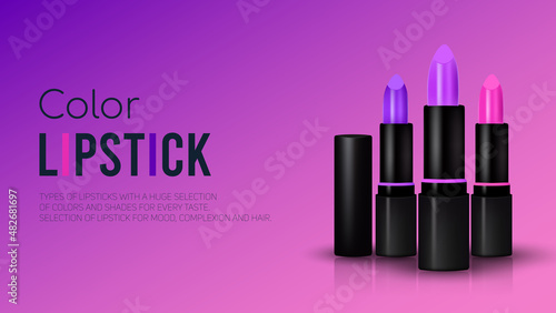 Lipsticks. Vector illustration for a web page, advertisement, presentation, banner, poster. 3D realistic.