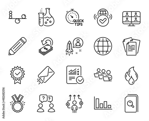 Wallpaper Mural Vector set of Startup, Verified internet and Teamwork line icons set. Chemistry flask, Teamwork questions and Search files icons. Quick tips, Pencil and Honor signs. Startup web symbol. Vector Torontodigital.ca
