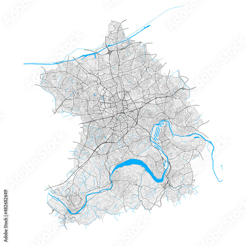 Essen, Germany Black and White high resolution vector map