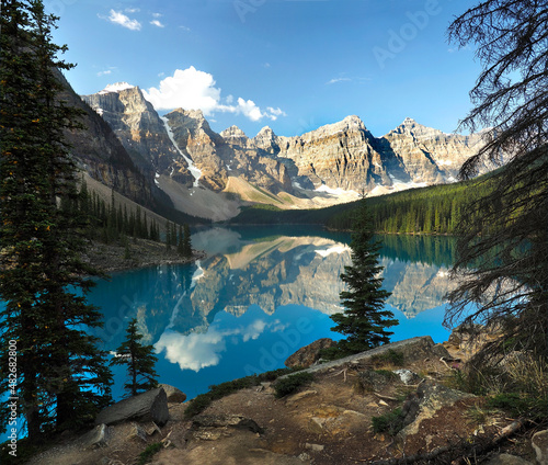 Reflection of the Mountains Surrounding Moraine Lake Banff National Park, Alberta Canada © sdbower