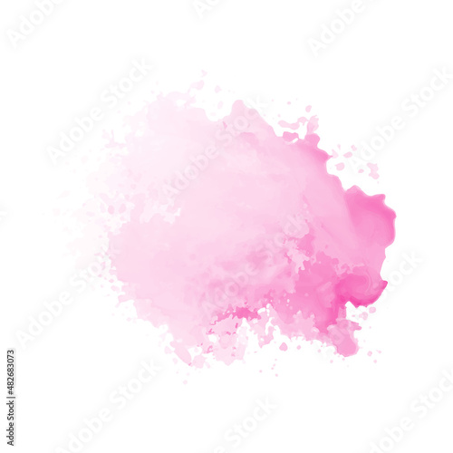 Abstract pink watercolor water splash on a white background. Vector watercolour texture in rose color. Ink paint brush stain. Pink soft light blot. Watercolor pastel splash