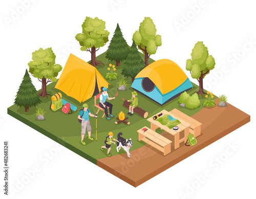 Hiking Camp Isometric Composition