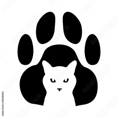 Cat's muzzle on the background of a cat's paw