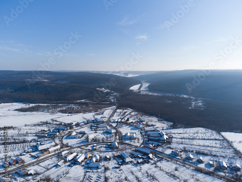 Charlotenburg  Romania the only round village in the country with a drone view in winter season.