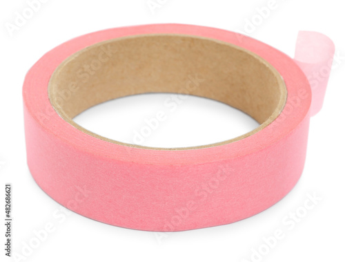 Roll of pink adhesive tape isolated on white