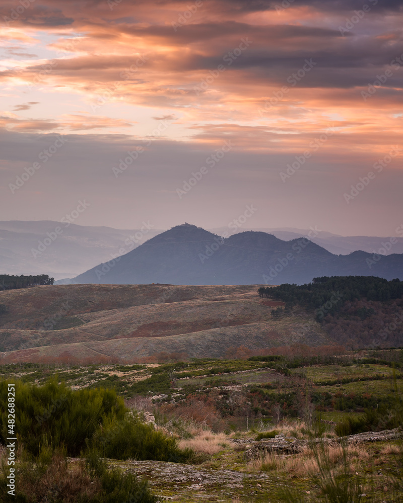 Mondim de Basto landscape nature view of Senhora da Graca in Portugal at sunset