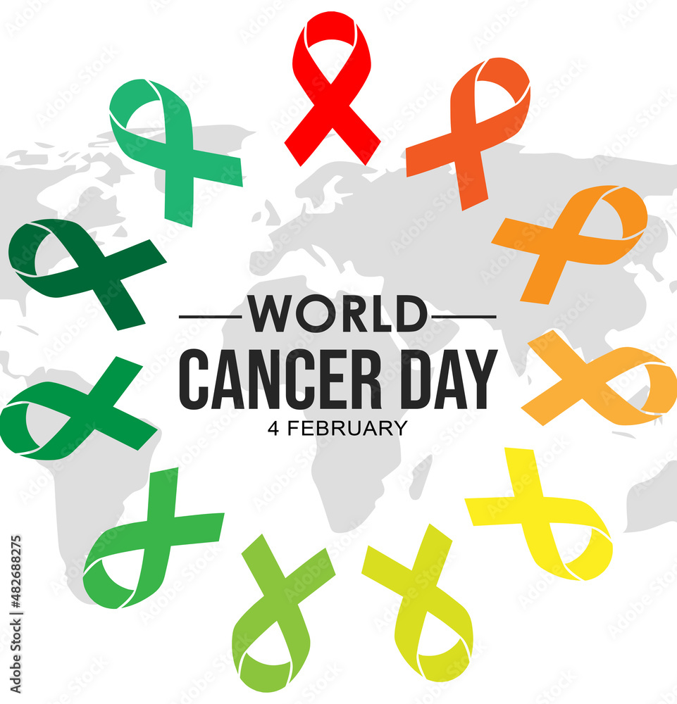 Obraz premium World Cancer Day Social Media Post Background Wallpaper. Colorful Ribbon of Cancer Signs