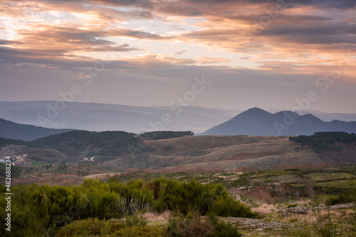 Mondim de Basto landscape nature view of Senhora da Graca in Portugal at sunset