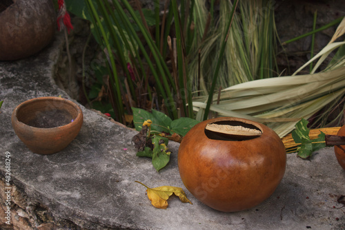 Materials to make jipijapa or straw hats, typical of Campeche, in the town of Becal, they are made by hand photo