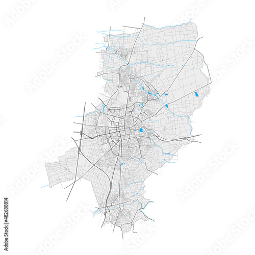 Darmstadt, Germany Black and White high resolution vector map