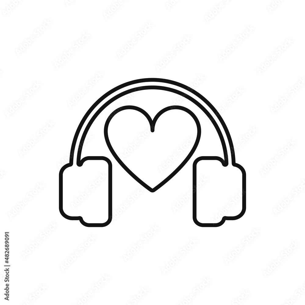 Headphone icon with heart love symbol Headphone icon with heart love symbol