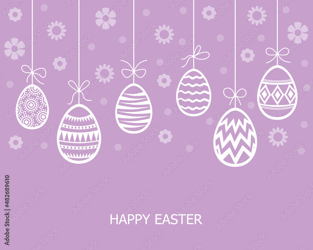Easter card with eggs hanging on floral background