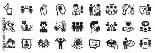 Set of People icons, such as Teamwork, Vision test, Hold heart icons. Social distancing, Like, Sick man signs. Buying process, Yummy smile, Court jury. Search employee, Seo statistics. Vector