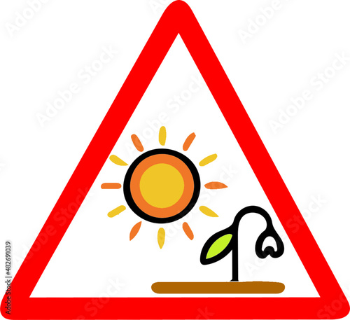 global warming, famine, hunger, food shortage, overheating, drought, lack of rain, unexpected hot weather, warning, triangle vector transparent warning red road sign