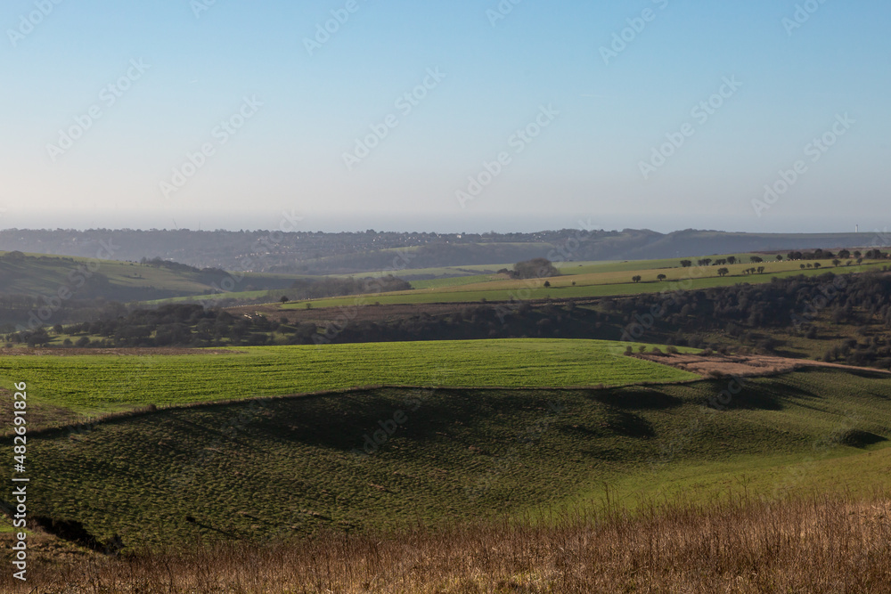 Looking out over a Sussex farm landscape on a sunny winters day