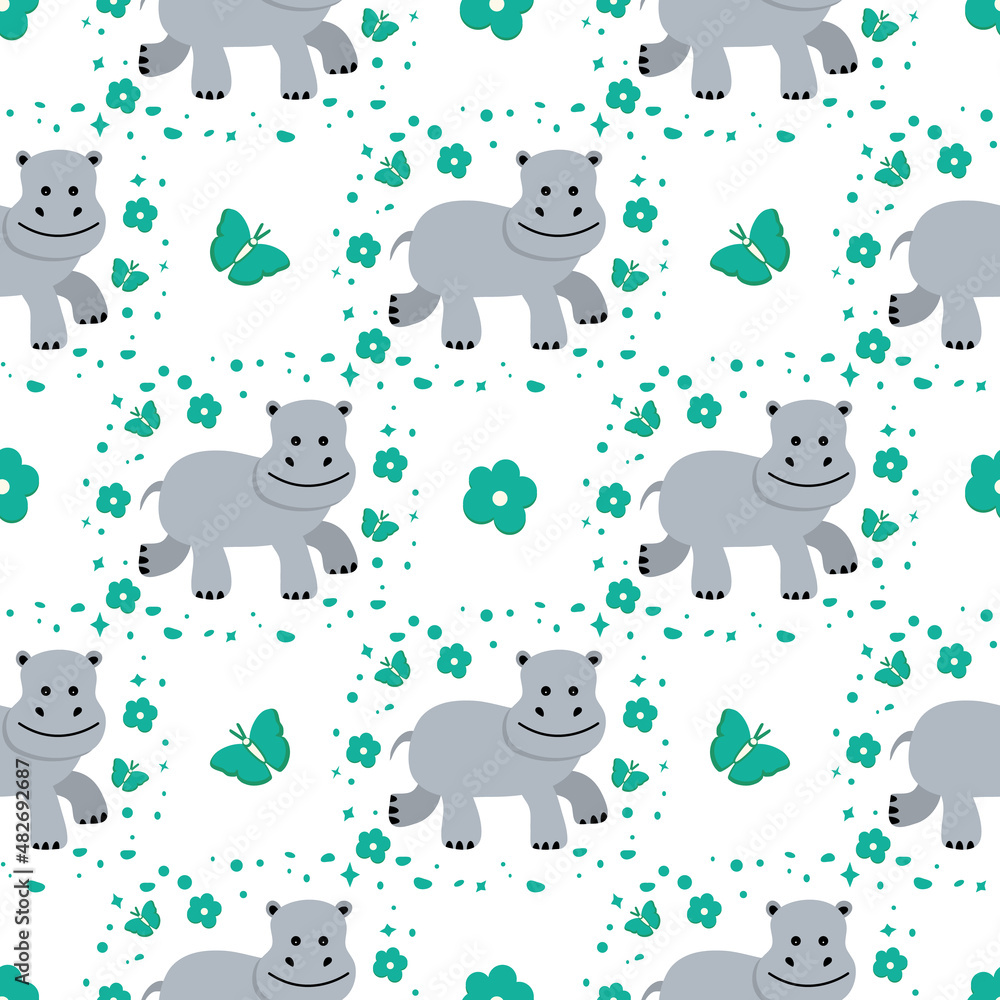 Fototapeta premium Africa Animal Childish Pattern Hippopotamus Zoo