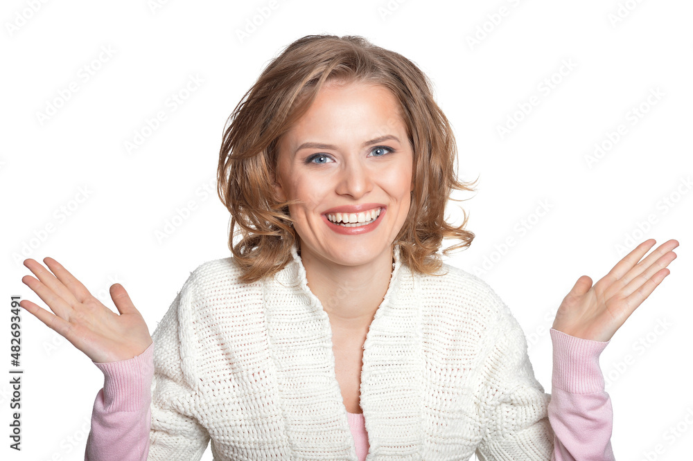 Portrait of beautiful young woman on white background Portrait of beautiful young woman on white background