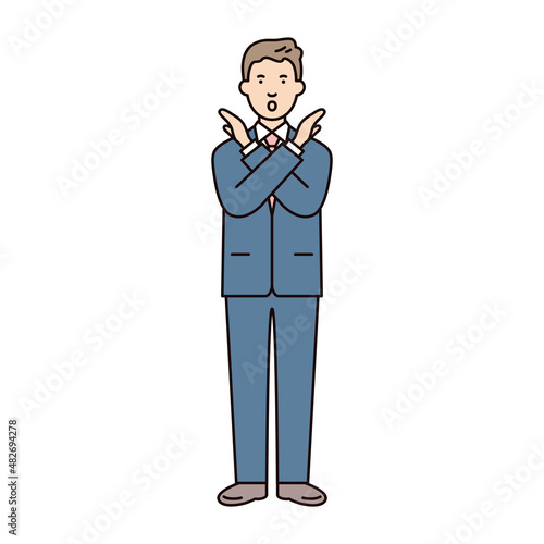 人物_男性_スーツ_全身_手でバツを作る