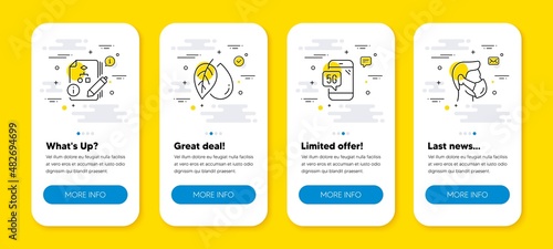 Vector set of Algorithm, 5g phone and Mineral oil line icons set. UI phone app screens with line icons. Medical mask icon. Project, Wifi internet, Organic tested. Respirator. Phone UI banners. Vector