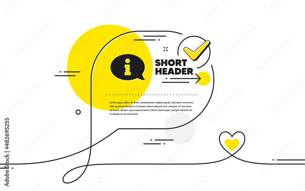 Obraz premium Information icon. Continuous line check mark chat bubble. Info center sign. Support speech bubble symbol. Information icon in chat comment. Talk with heart banner. Vector