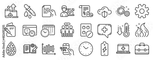 Set of Science icons  such as Calendar time  Engineering documentation  Time icons. Cloud protection  Vaccination passport  Chemistry pipette signs. Diagram chart  Hold document  Education. Vector