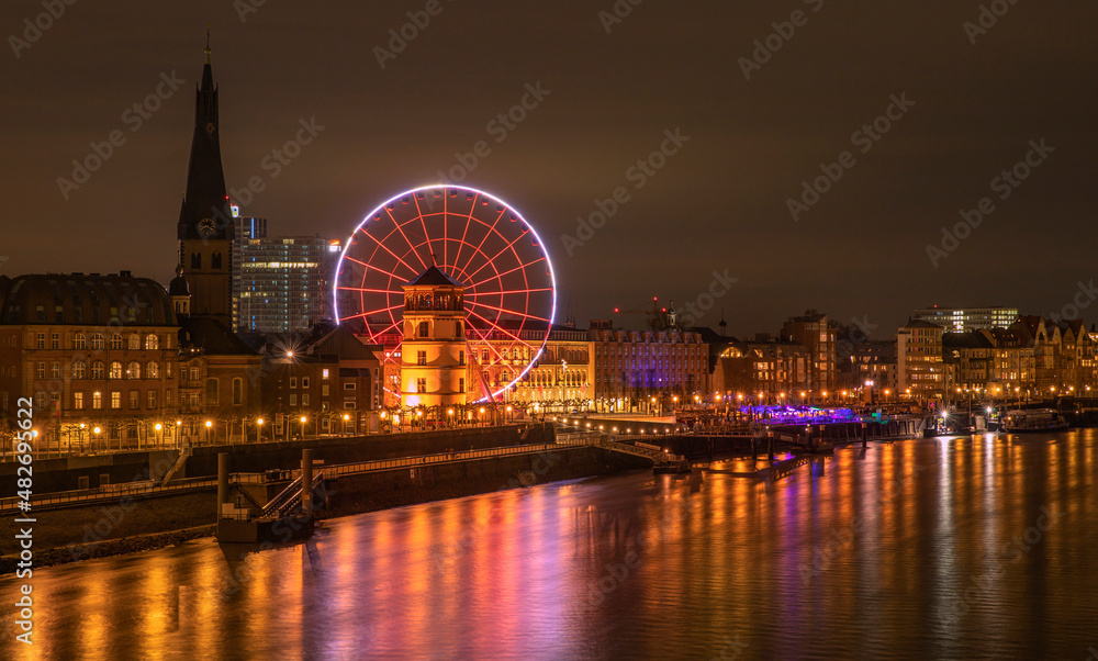 Night view of Dusseldorf city in Germany