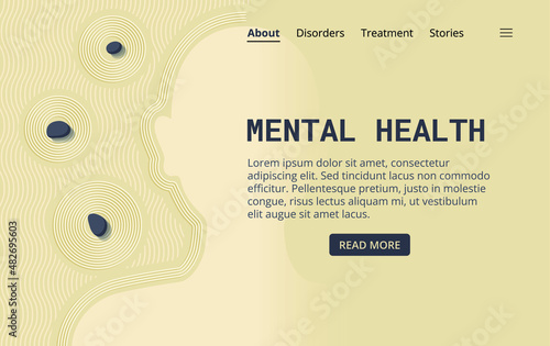 Vector illustration for mental health support web page. Mental health is represented as a zen garden where your emotional state, body, and mind are in balance.