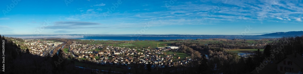 Panoramic view from the hills towards Lake Constance, Switzerland