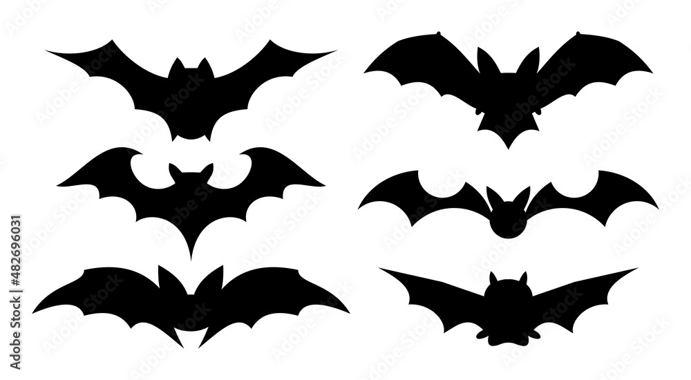 The silhouette of a bat. A set of vector design elements isolated on white. The silhouette of a bat. A set of vector design elements isolated on white.