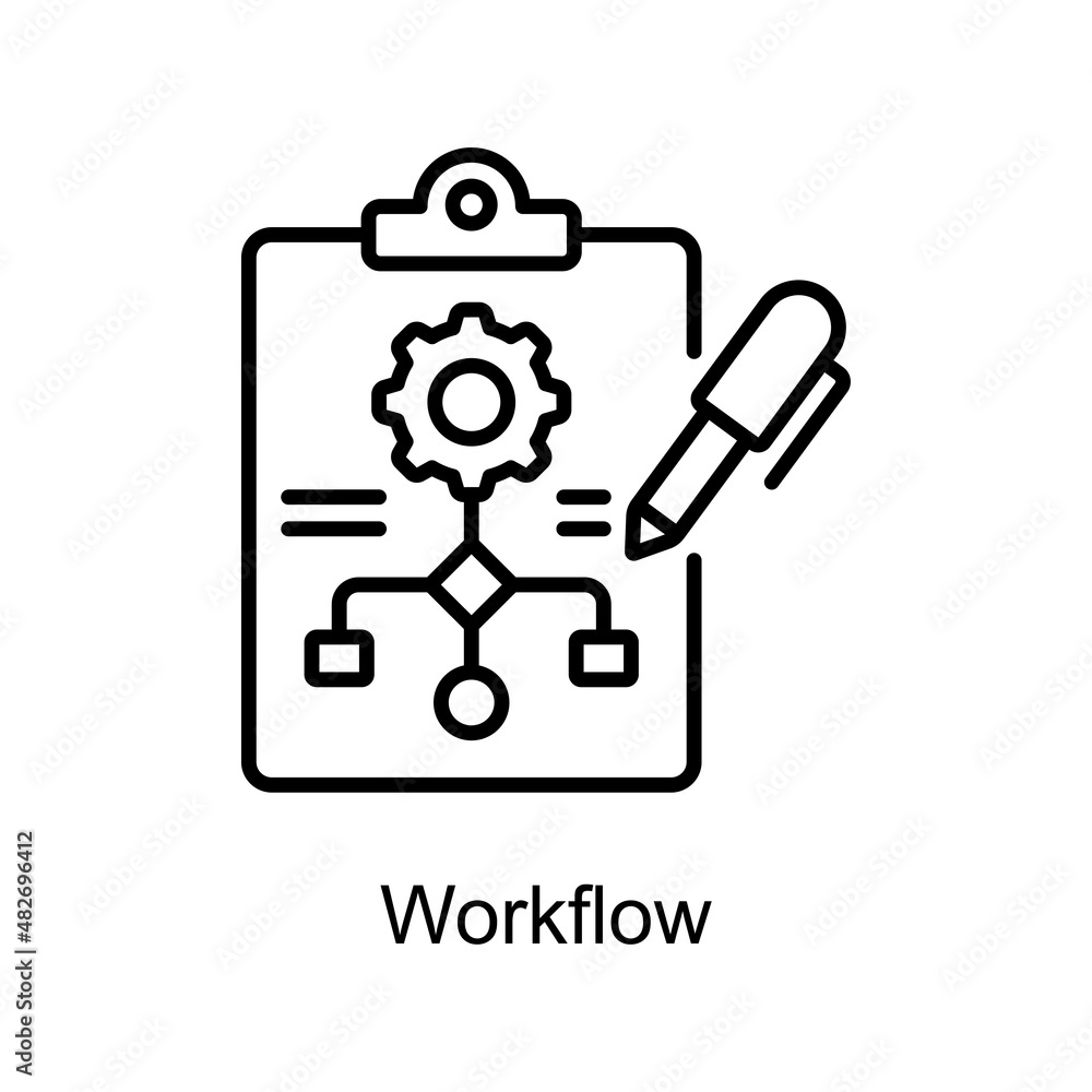 Workflow vector Outline icon for web isolated on white background EPS 10 file