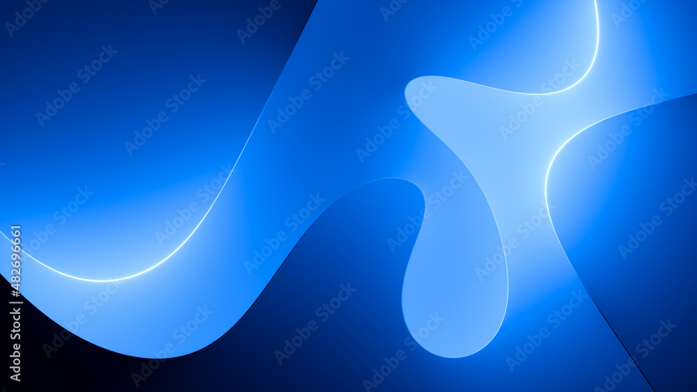 3d render, abstract blue background illuminated with bright neon light ...
