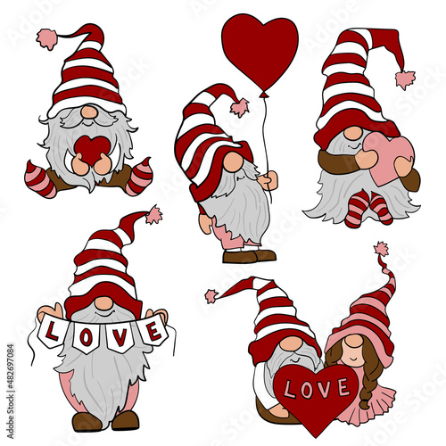 Cartoon gnome in love gives heart and love