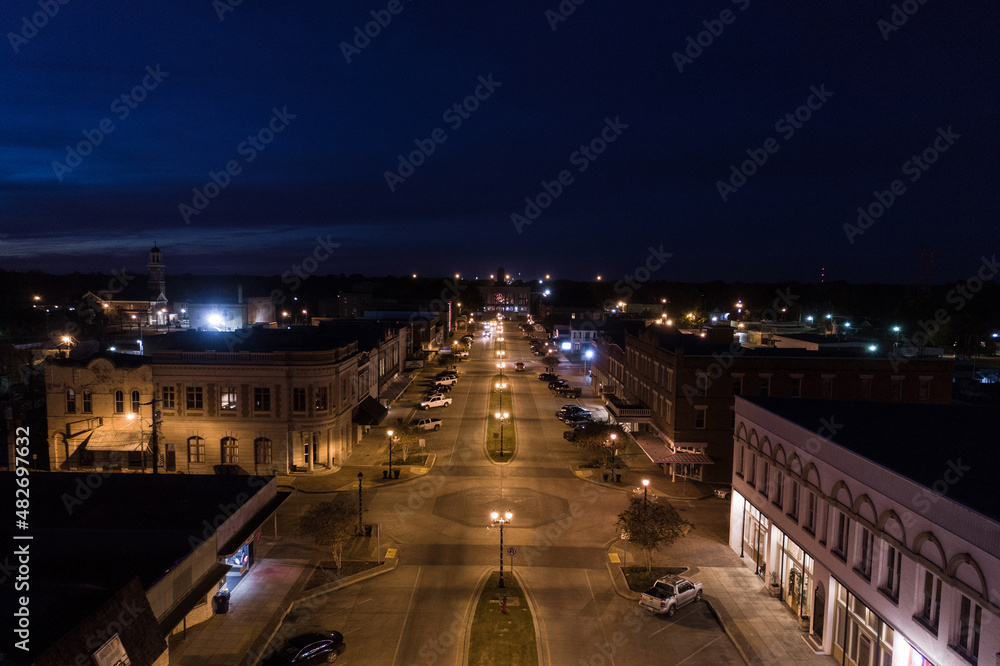Small town main street at twilight
