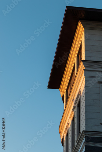 architecture of a new building at sunset against the blue sky