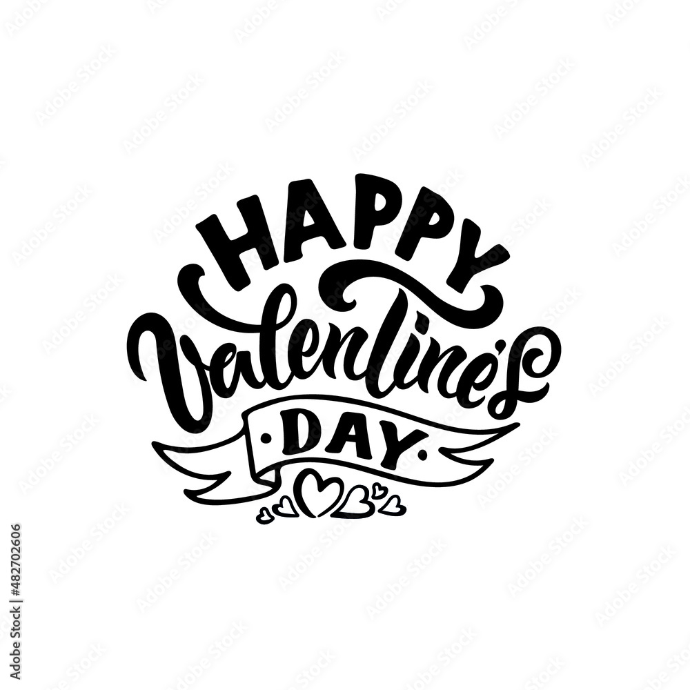 Happy Valentine's Day handwritten text. Hand lettering, modern brush ink calligraphy isolated on white background with ribbon and hearts. Vector illustration. Concept for card, logo, poster, print Happy Valentine's Day handwritten text. Hand lettering, modern brush ink calligraphy isolated on white background with ribbon and hearts. Vector illustration. Concept for card, logo, poster, print