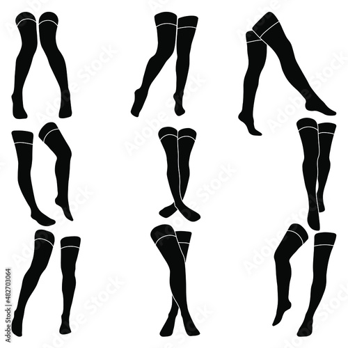 Women stocking silhouette simple minimalist vector icon. Female legs set. Silhouette attractive foot, vector illustration. Woman leg vector isolated on white background.