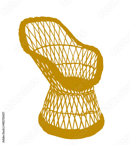 Wooden wicker chair vector silhouette illustration isolated on white background. Backyard outdoor furniture. Summer relaxation and rest on beach resort object.