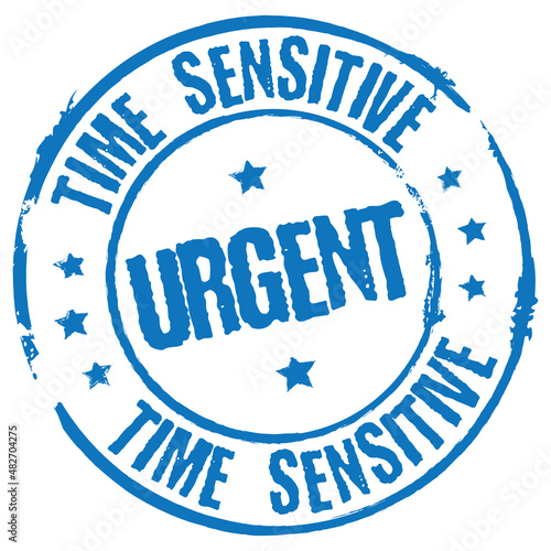Urgent. Time Sensitive. Vector Blue Rubber Stamp.