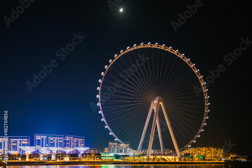 Night Weiw Of Ain Dubai is the world's largest and tallest observation wheel located on Bluewaters Island in Dubai Marina, Dubai, United Arab Emirates.