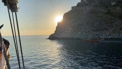 Very beautiful views at the top of a hill in scandinavia with views of the sea of the islands and the nearest mountains and lakes